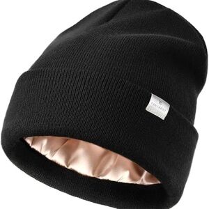 Black Knit Beanie with Satin Lining